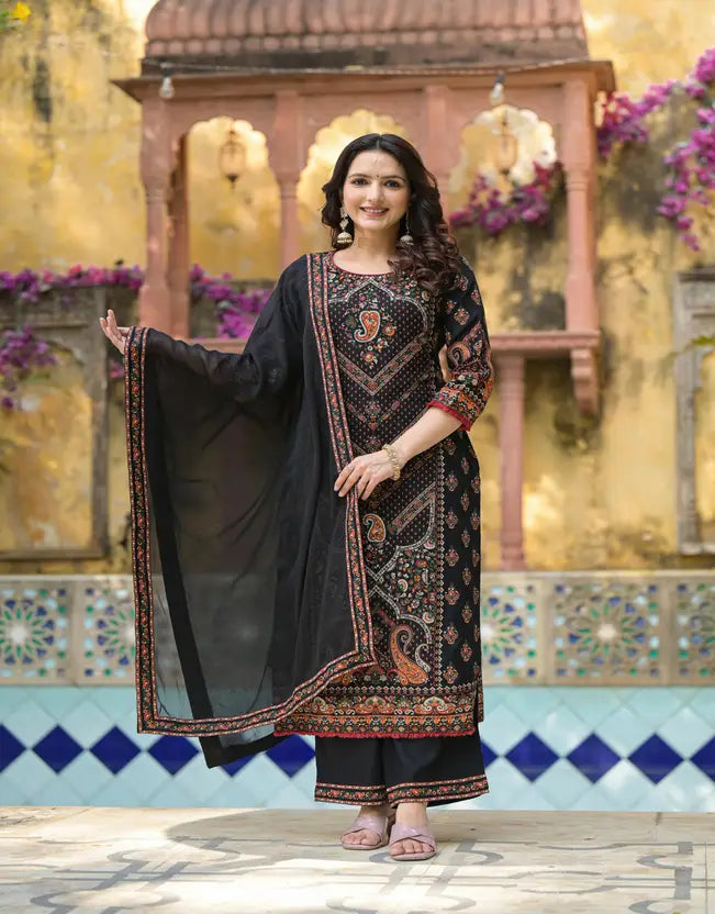 Juniper Women Viscose Rayon Kurta Palazzo Dupatta Set - Distacart