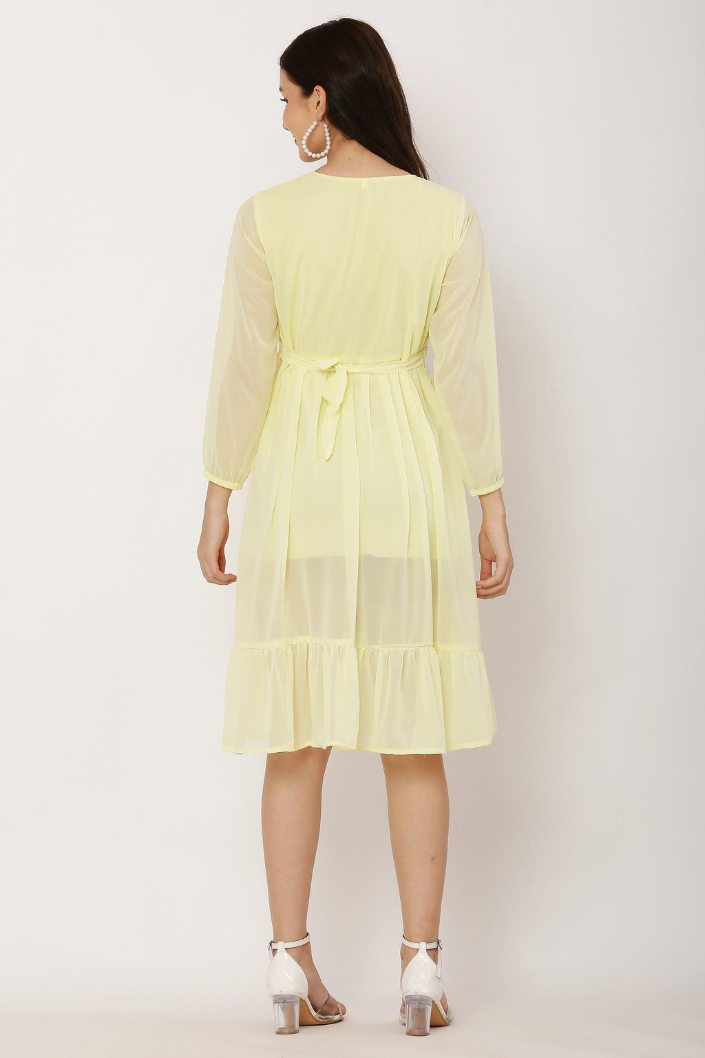 PAVONINE Lemon Color Georgette Fabric Lace Inserts Dress For Girls - Distacart