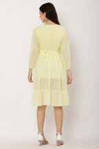 PAVONINE Lemon Color Georgette Fabric Lace Inserts Dress For Girls - Distacart
