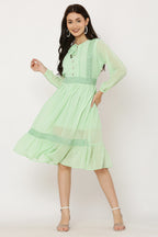 PAVONINE Pista Color Georgette Fabric Lace Inserts Dress For Girls - Distacart