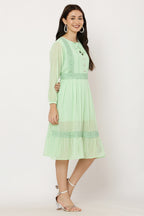 PAVONINE Pista Color Georgette Fabric Lace Inserts Dress For Girls - Distacart