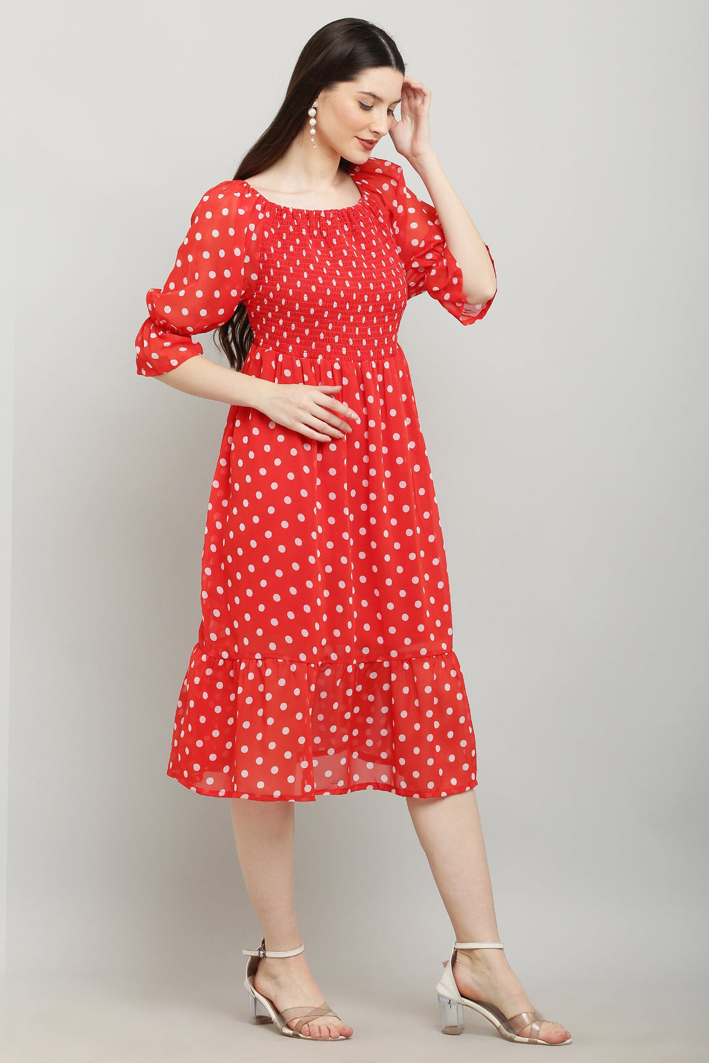 PAVONINE Polka Dots Body Kansai Red Dress For Women - Distacart
