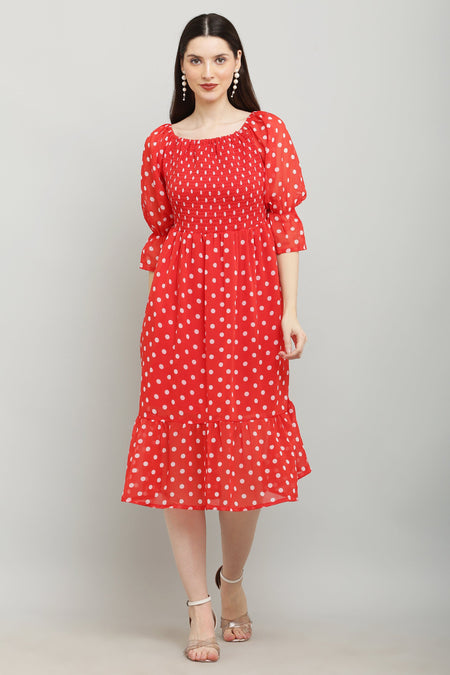 PAVONINE Polka Dots Body Kansai Red Dress For Women
