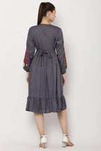 PAVONINE Grey Color Flower Embroidery Dress For Women - Distacart