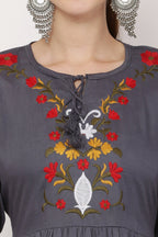 PAVONINE Grey Color Flower Embroidery Dress For Women - Distacart