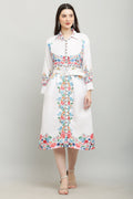 PAVONINE Cat Flower Digital Print White Color A-Line Dress For Women - Distacart