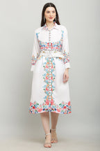 PAVONINE Cat Flower Digital Print White Color A-Line Dress For Women - Distacart