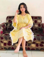 PAVONINE Yellow Color Embroidery Kaftan Dress For Women - Distacart