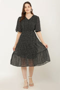 PAVONINE Micro Dots V-Neck Georgette Fabric Black Dress For Women - Distacart