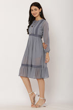 PAVONINE Grey Color Georgette Fabric Lace Inserts Dress For Girls - Distacart
