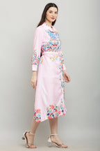 PAVONINE Cat Flower Digital Print Pink Color A-Line Dress For Women - Distacart