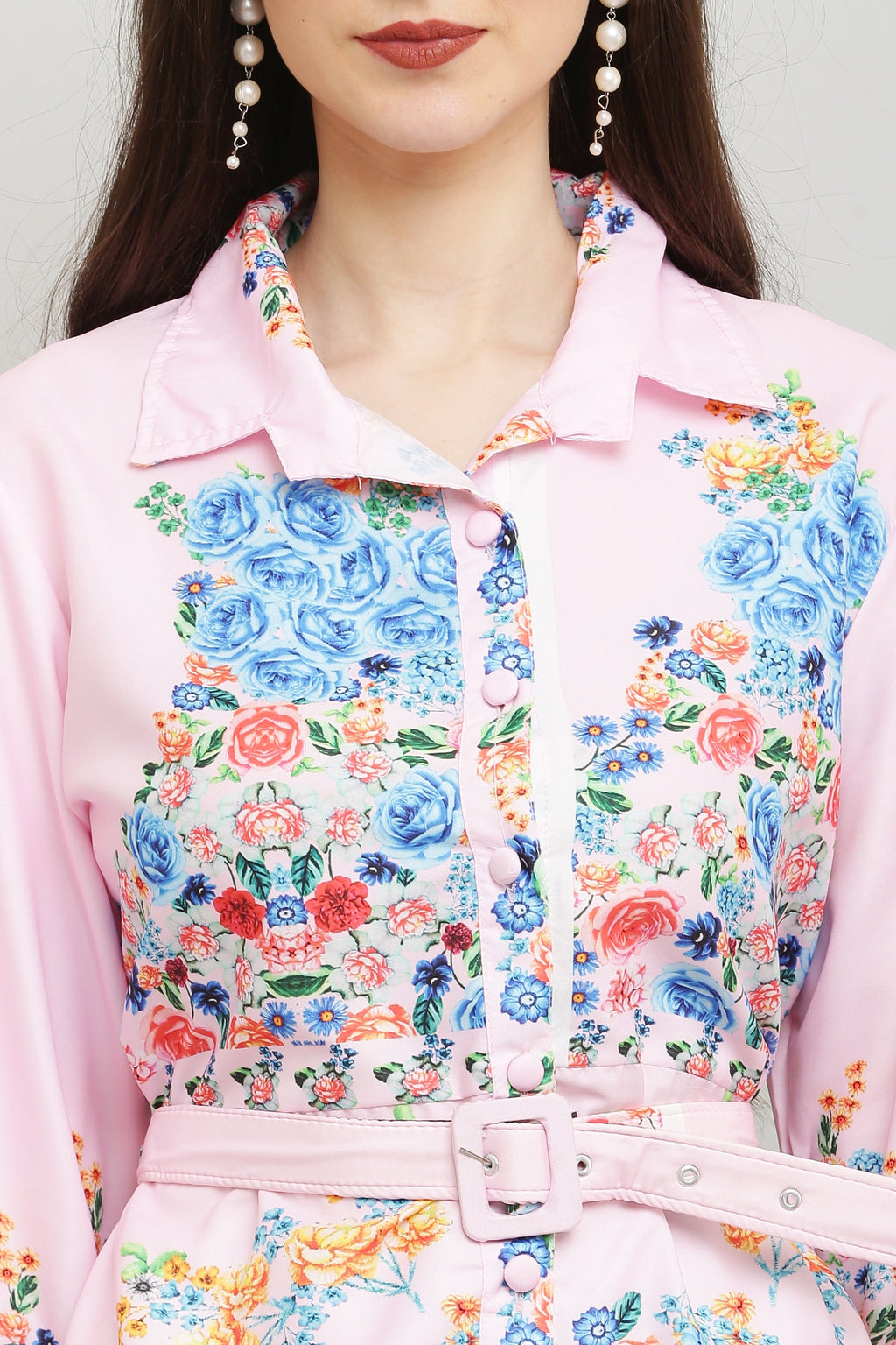 PAVONINE Cat Flower Digital Print Pink Color A-Line Dress For Women - Distacart