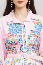 PAVONINE Cat Flower Digital Print Pink Color A-Line Dress For Women - Distacart