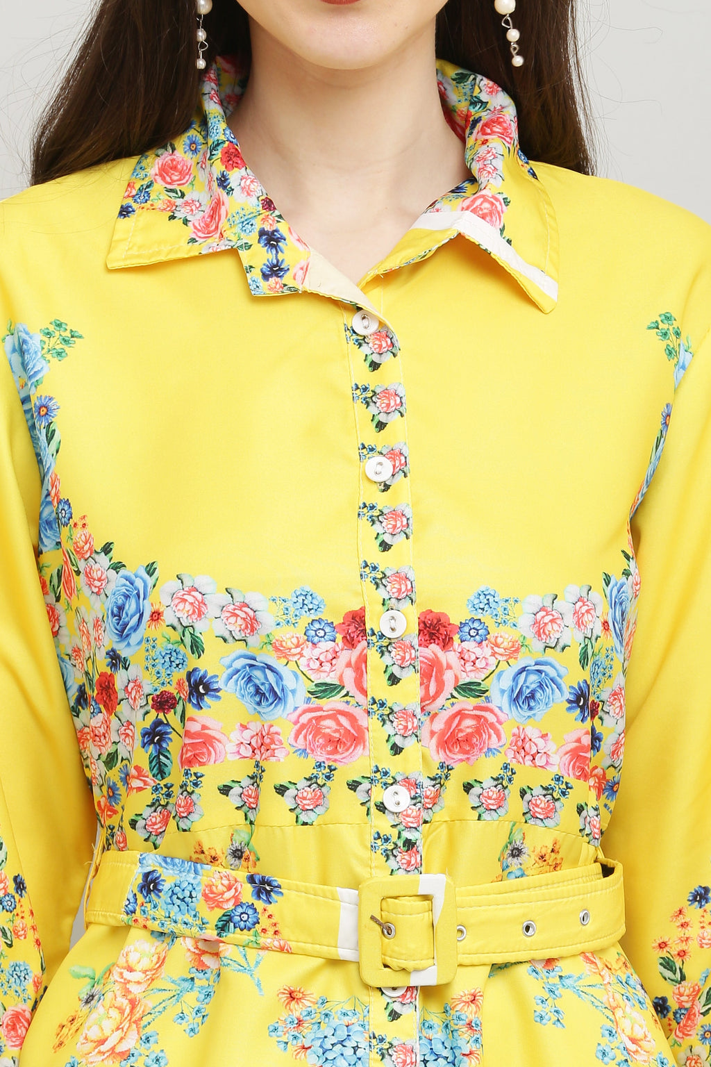 PAVONINE Cat Flower Digital Print Yellow Color A-Line Dress For Women - Distacart