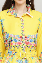 PAVONINE Cat Flower Digital Print Yellow Color A-Line Dress For Women - Distacart