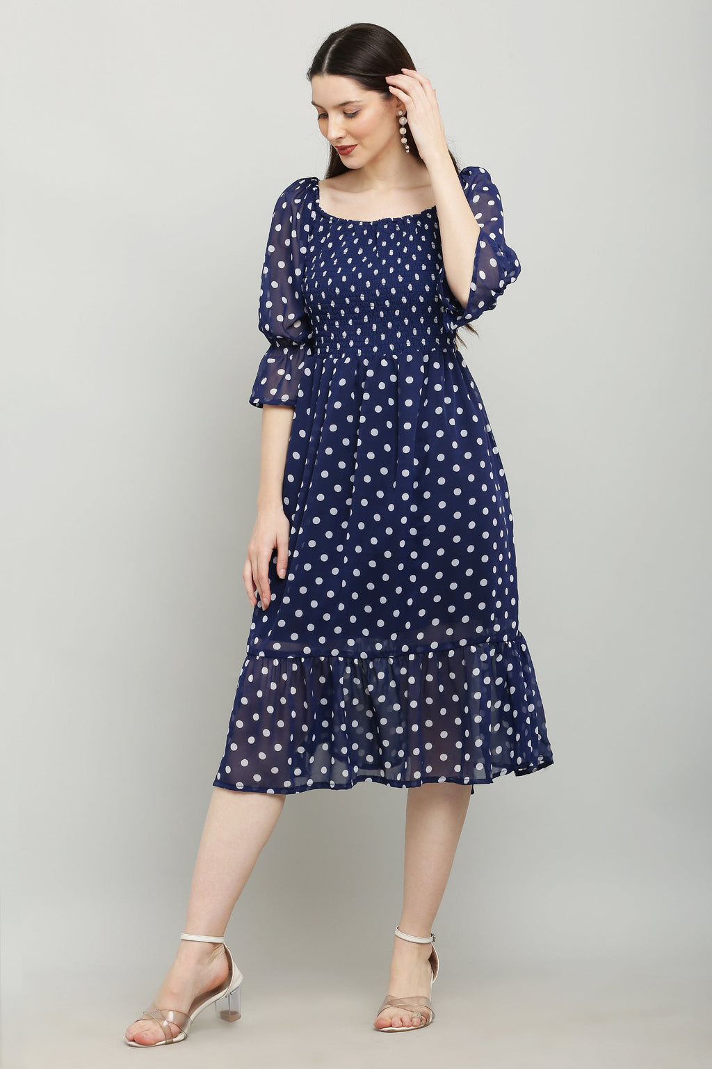 PAVONINE Polka Dots Body Kansai Navy Blue Dress For Women - Distacart