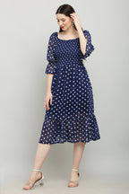 PAVONINE Polka Dots Body Kansai Navy Blue Dress For Women - Distacart