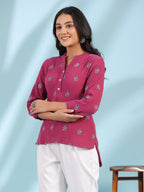 Juniper Women Wine Double Gauze Embroidered High-Low Tunic