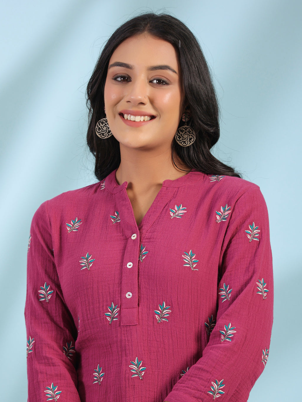 Juniper Women Wine Double Gauze Embroidered High-Low Tunic