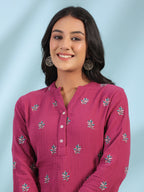 Juniper Women Wine Double Gauze Embroidered High-Low Tunic