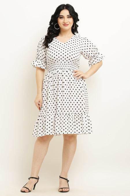 PAVONINE Micro Dots Waist Kansai Crepe Fabric White Midi For Girls