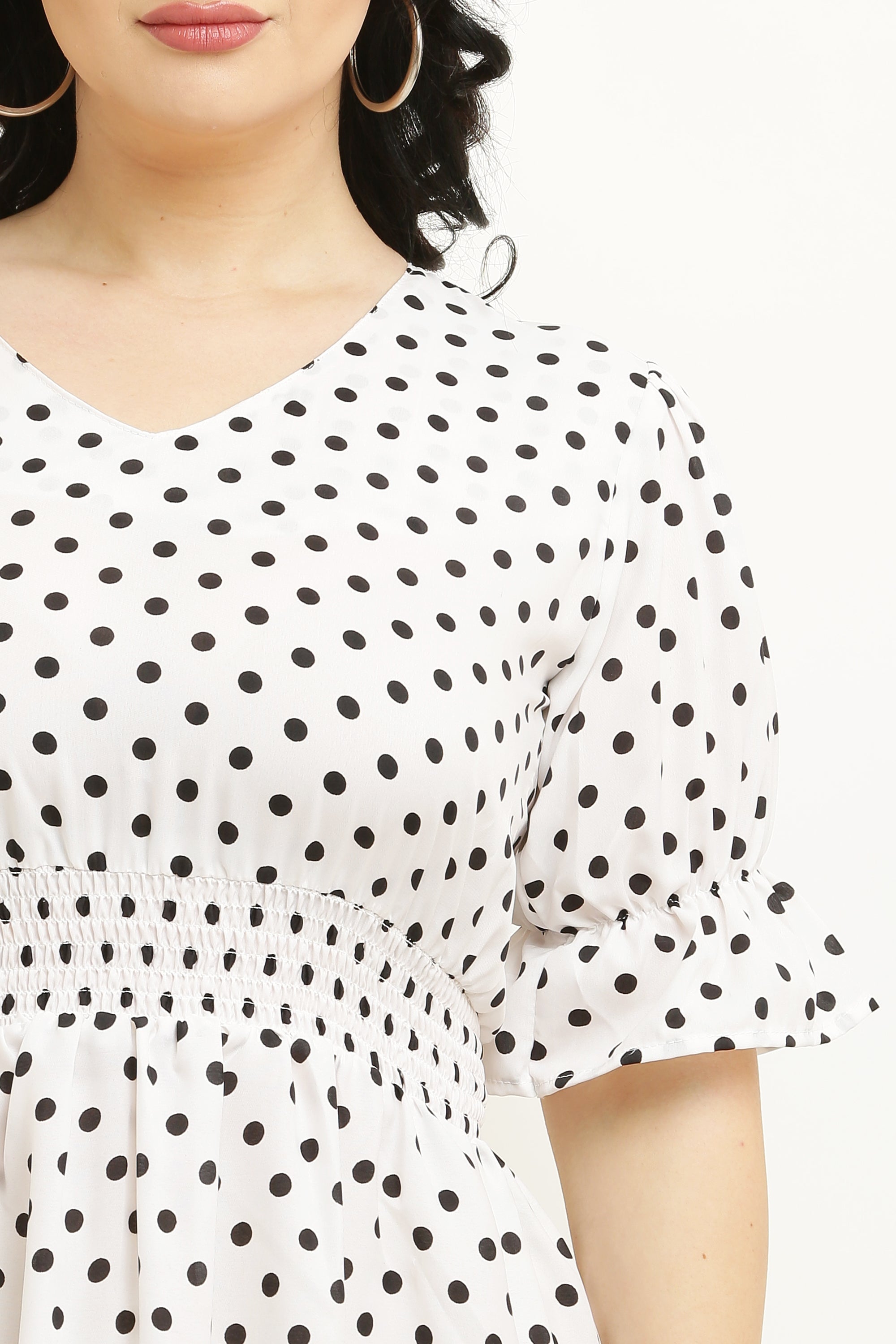 PAVONINE Micro Dots Waist Kansai Crepe Fabric White Midi For Girls - Distacart