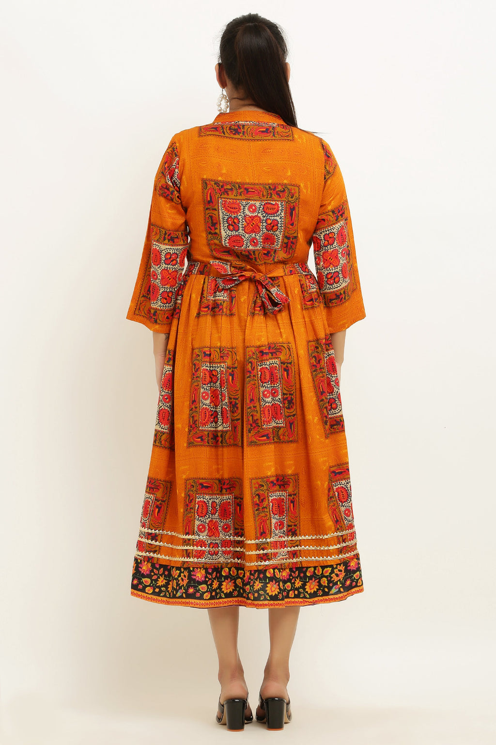 PAVONINE Jaipuri Block Print Mustard Color Dress For Girls & Women - Distacart