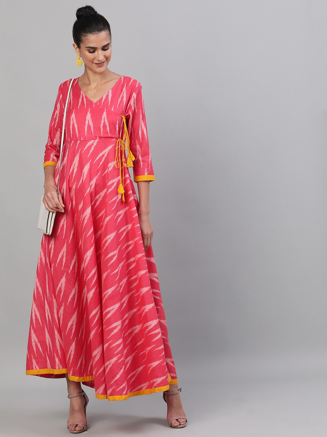 Antaran Red Cotton Flared Ikat Kurta - Distacart