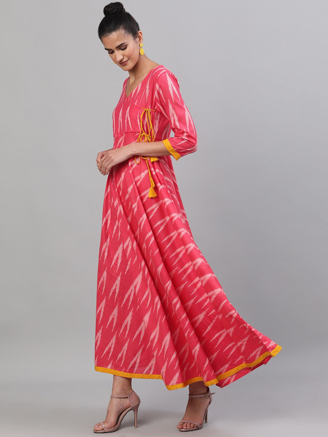 Antaran Red Cotton Flared Ikat Kurta - Distacart