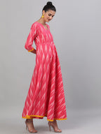 Antaran Red Cotton Flared Ikat Kurta - Distacart