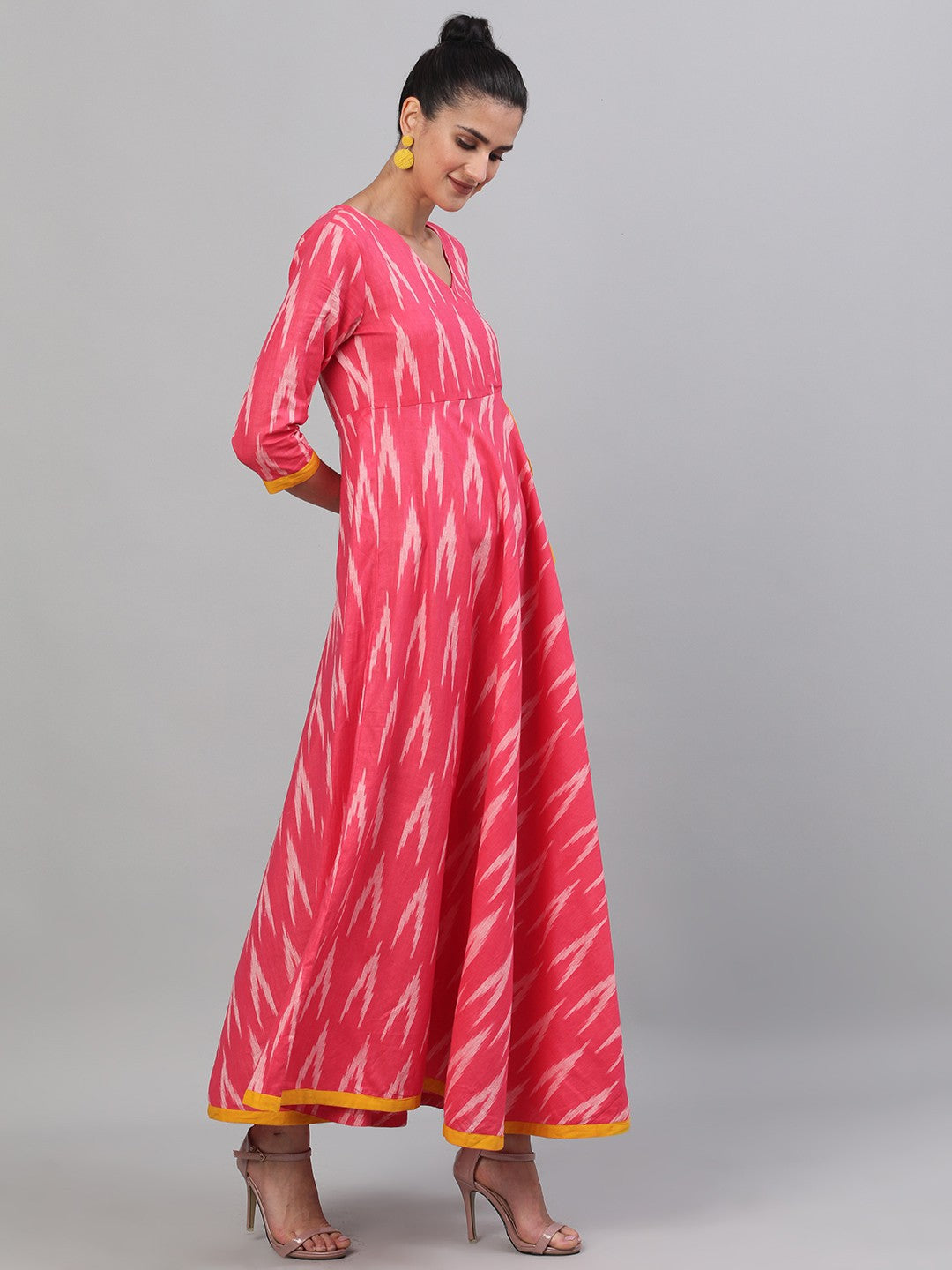 Antaran Red Cotton Flared Ikat Kurta - Distacart