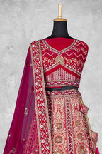 Red Velvet Pure Mirror Work Semi Stitched Lehenga Choli with Dupatta - Nimaya Lagnotsav