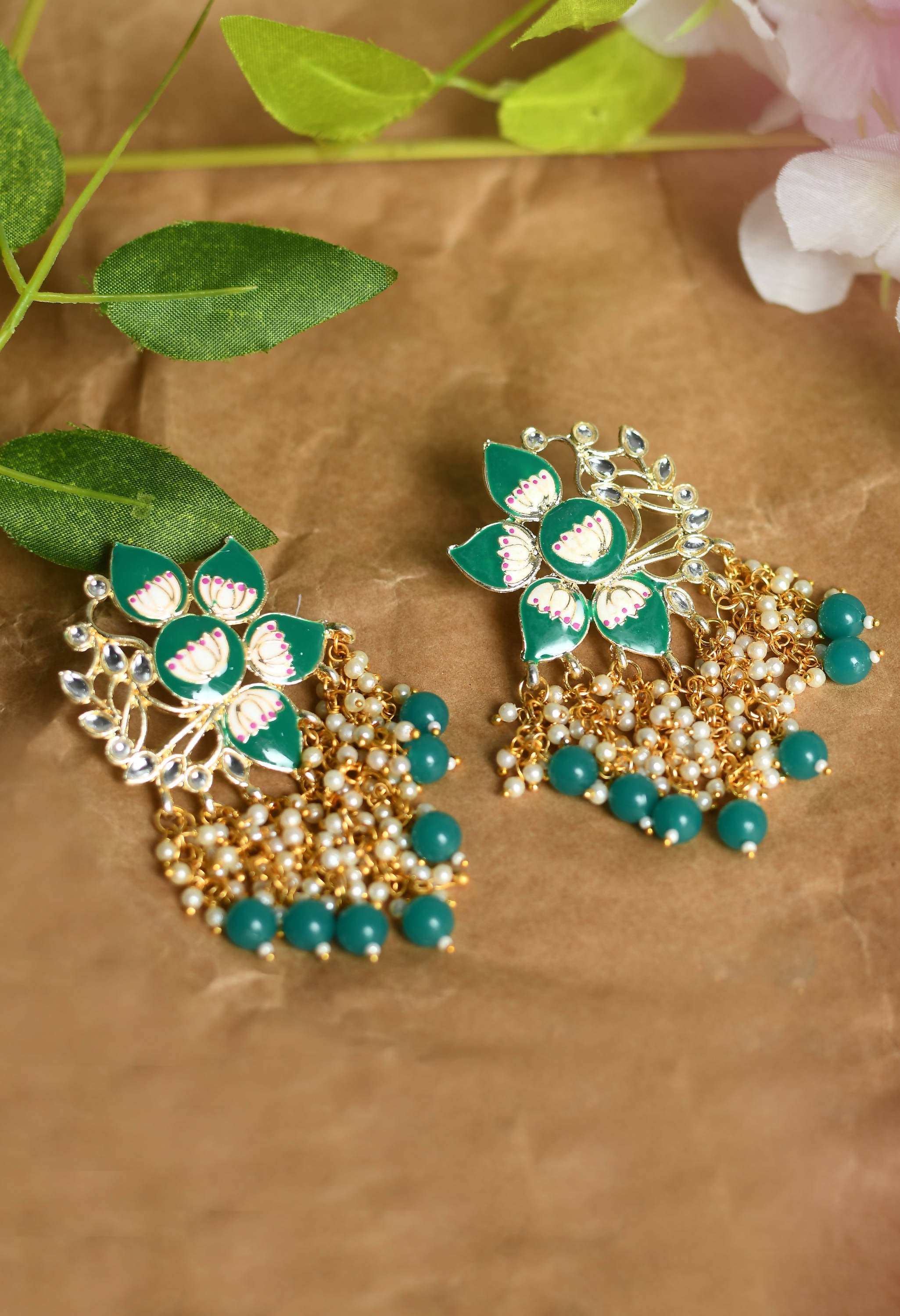 Mominos Fashion Johar Kamal Gold-Plated Kundan Green Meenakari Earrings - Distacart
