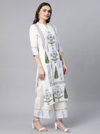 Ahalyaa Women Off White Colour Pure Cotton Printed Kurta Palazzo Set With Dupatta - Distacart