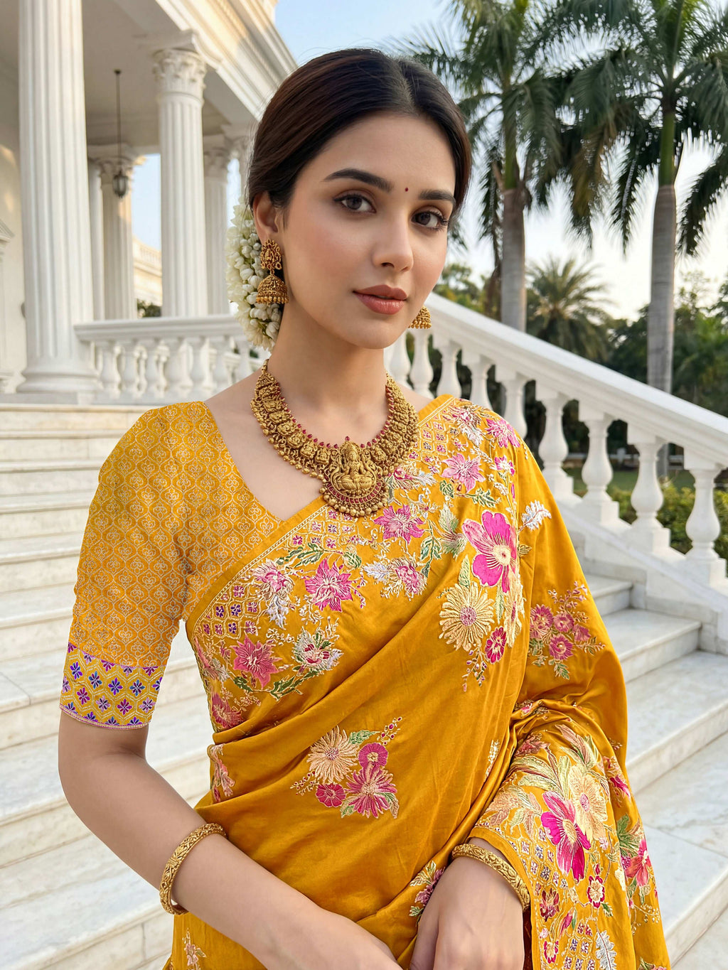 Aastha Fashion Mustard Premium Russian Silk Designer Floral Position Print Saree - Distacart