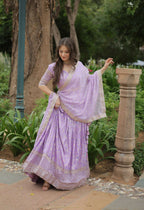Lorenvalley Lavender Pure Viscose Jacquard with Golden Embroidered Sequins work Lehenga Choli