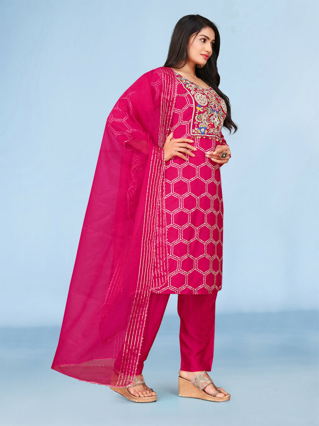 Joban Fashion Rani Cotton Premium Pure Viscose Print Dola With Handwork Kurta set