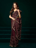 Joban Fashion Maroon Net Party Wear Sarees - Distacart