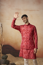 Floral Print Silk Nehru Jacket Set by Hilo Design