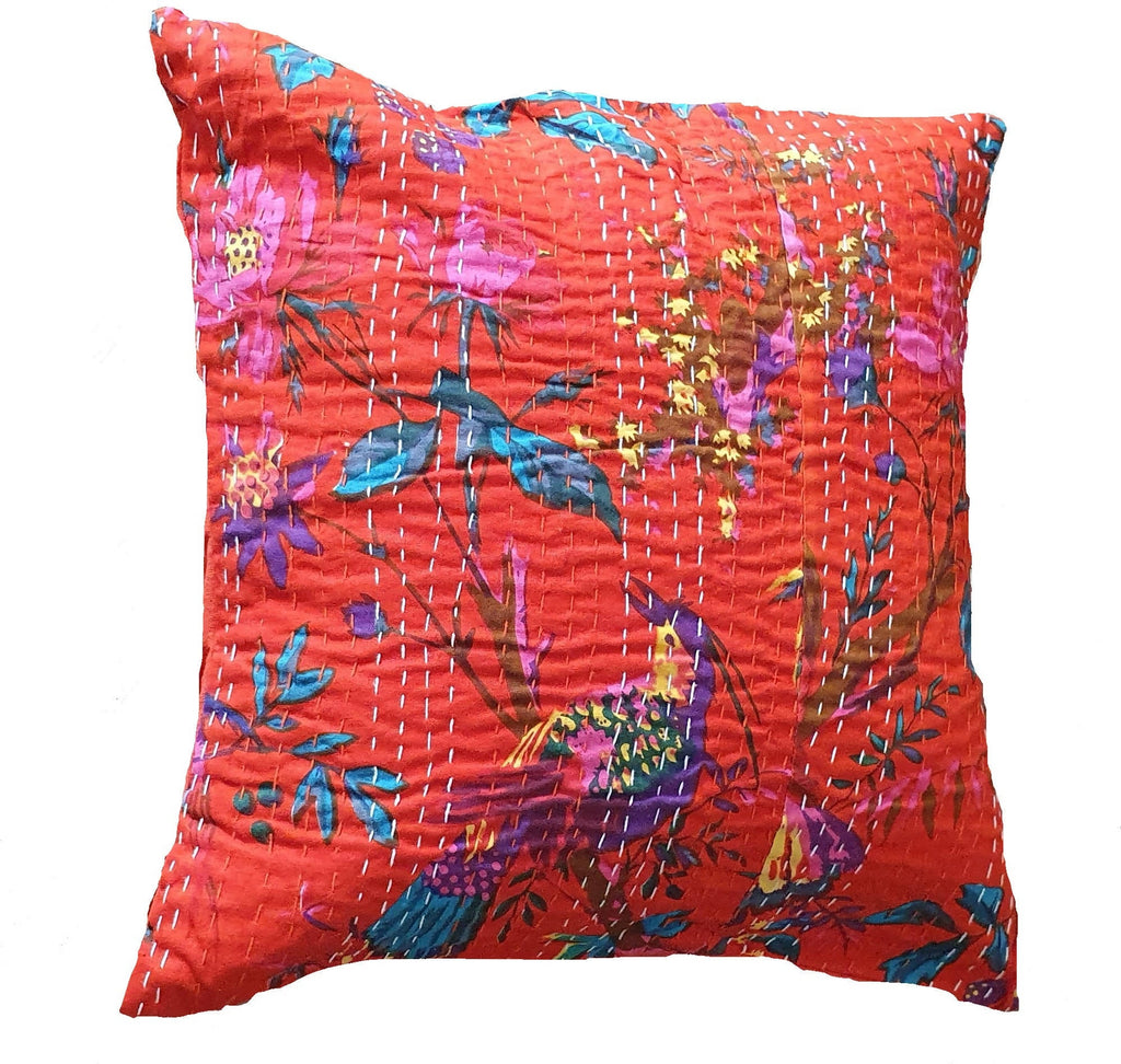 The Decor Nook Orange Base With Birds Print Cushion Cover