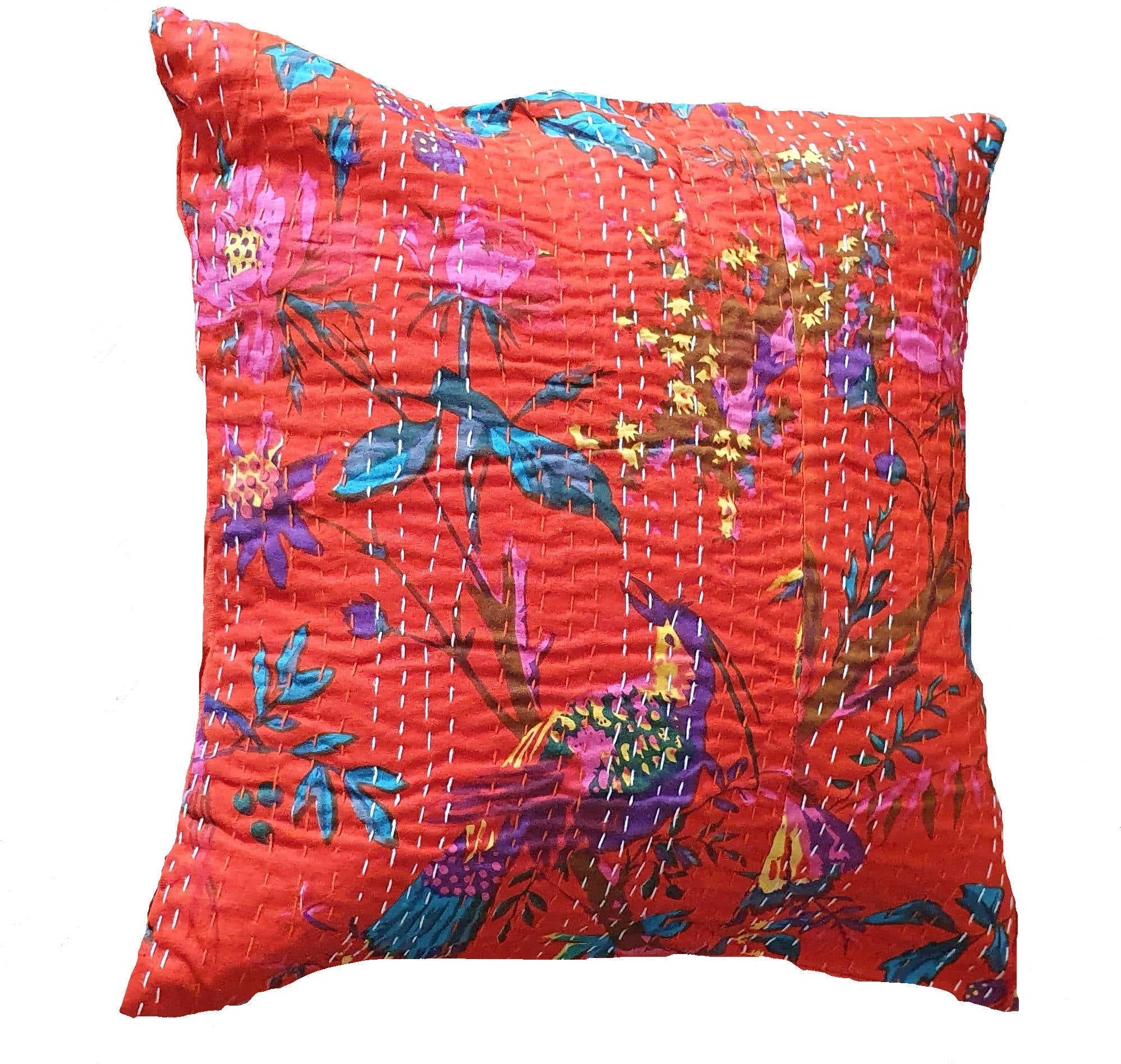 The Decor Nook Orange Base With Birds Print Cushion Cover
