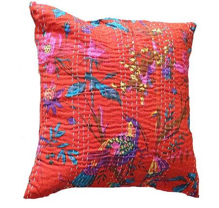 The Decor Nook Orange Base With Birds Print Cushion Cover