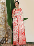 Shree Shyam Fashion Linen Cotton Red & White Saree - Distacart