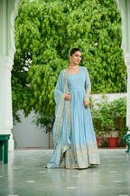 Joban Fashion Sky Blue Georgette Sequence Embroidery Work Kurta Set - Distacart