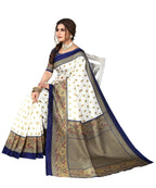 Vamika white & navy Printed Art Silk Saree