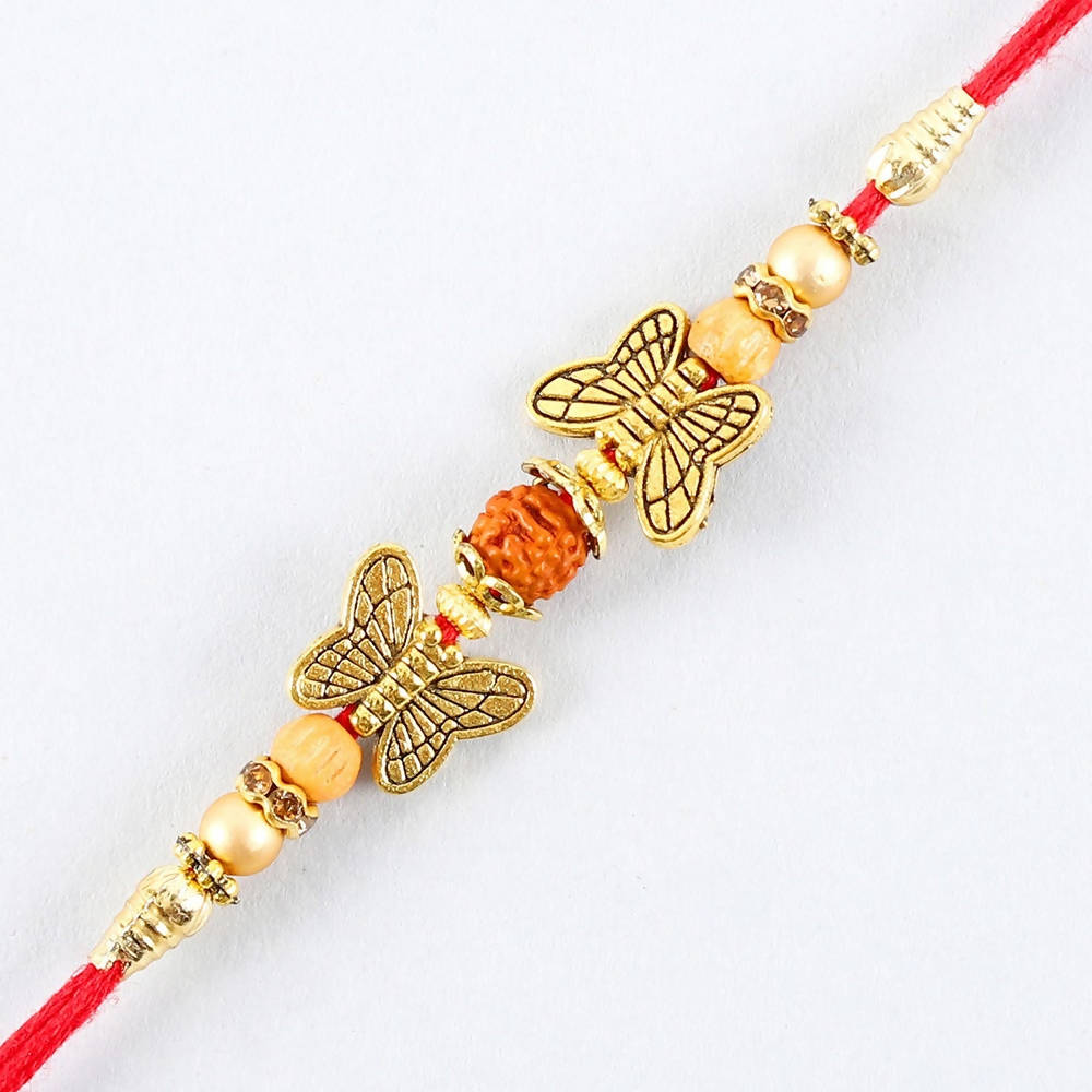 Ethnic Butterfly Rudraksha Rakhi & Soan Papdi