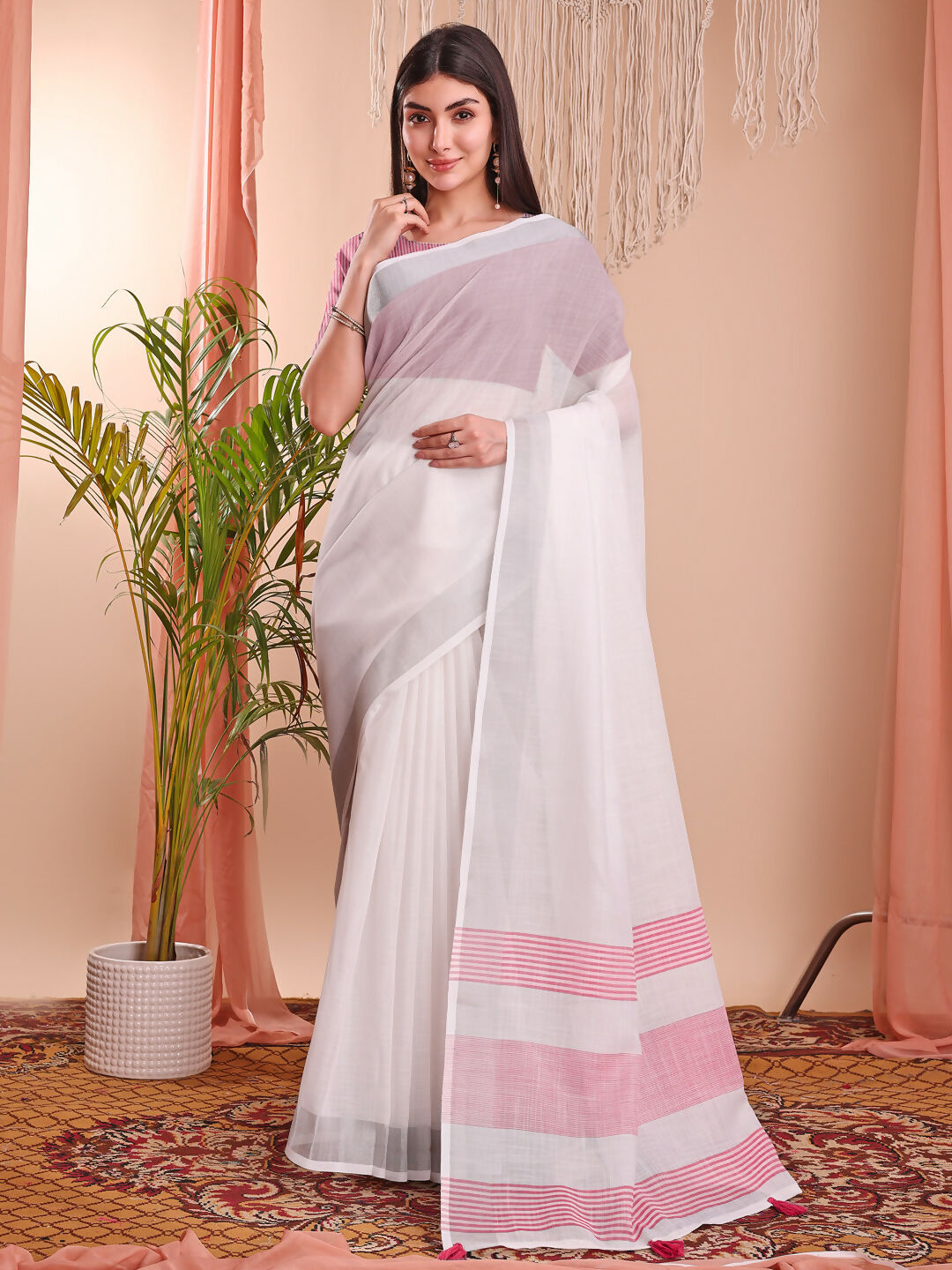 Shree Shyam Fashion The White Loom White Linen Cotton Saree
