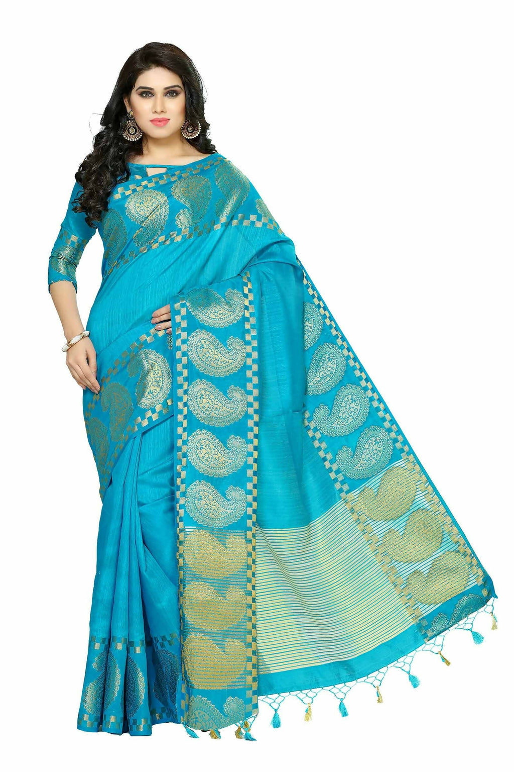 Mimosa Women's Banarasi Tussar Silk Turquoise Blue Saree - Distacart