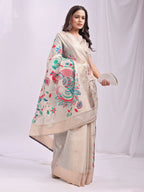 Shree Shyam Fashion Linen Cotton Cream Saree - Distacart