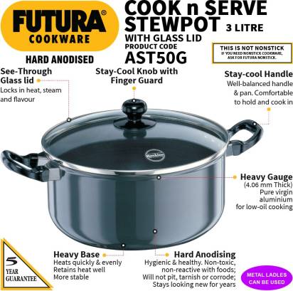Hawkins Futura Hard Anodized Stewpot 24 cm Diameter 5 L with Lid (AST50G)